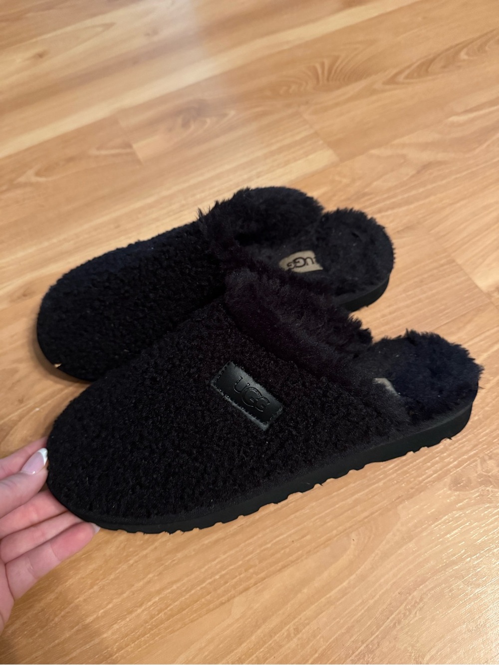 UGG Black Plush Shearling Slide Slippers